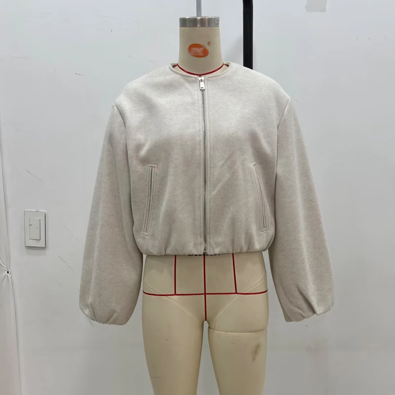 TRAF 2024 Fleece Bomber Jackets for Women Soft Zipper Woman’s Sports Jacket Long Sleeve Cropped Jacket Women Coats Outerwears Best Sellers In Women's Clothing