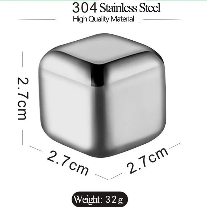 4/6/8 Pcs Stainless Steel Ice Cubes Set Reusable Chilling Stones Whiskey Wine Wine Cooling Cube Chilling Rock Party Bar Tool ice cubes whiskey stones