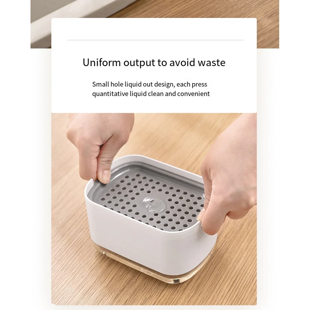 Soap Dispenser Soap Liquid Box Pressing Soap Liquid Box Soap Dispenser Tray Container with Sponge Stand Push Pump Kitchen Dishwashing Hand Sanitizer Dispenser White
