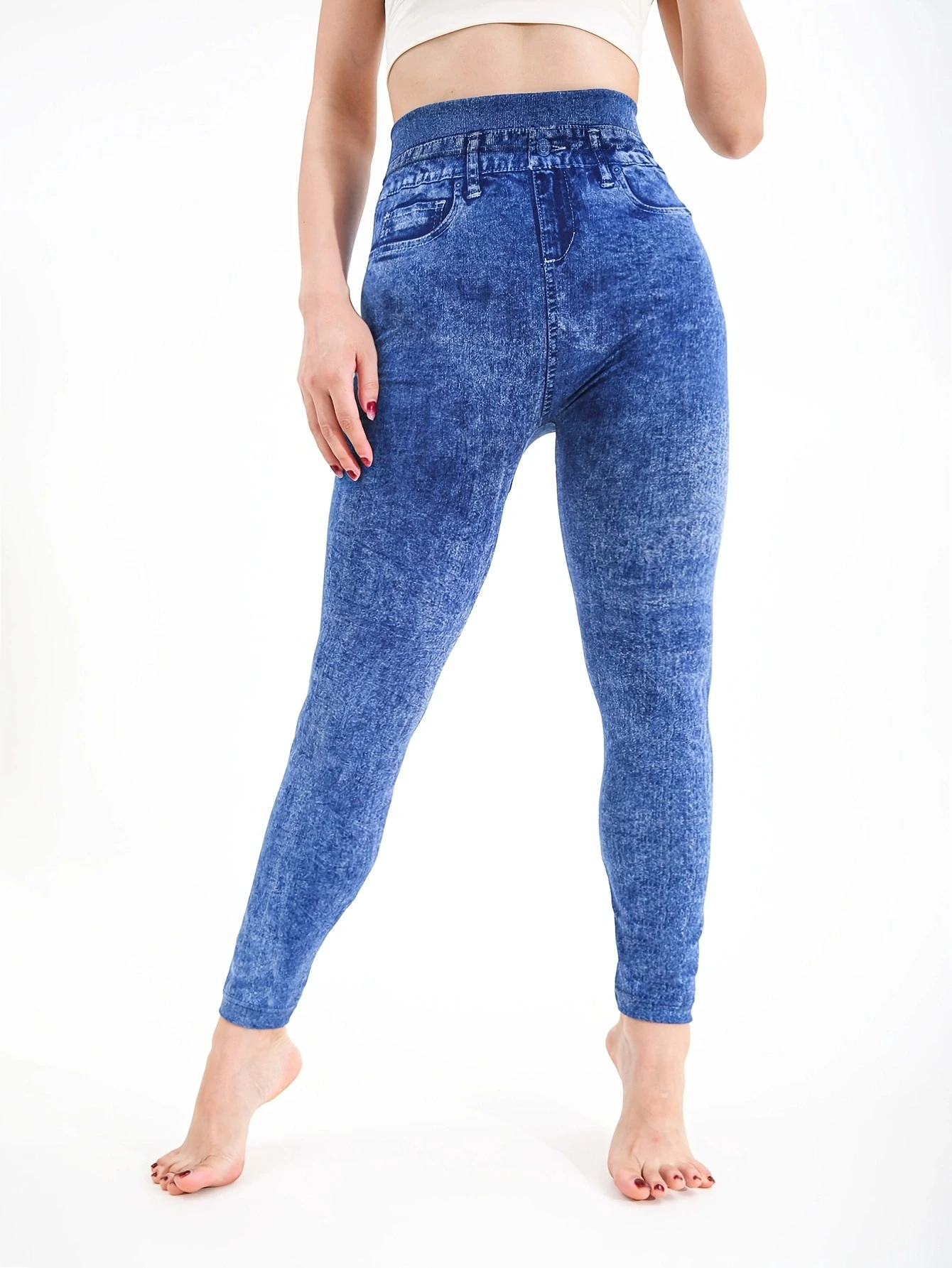 Grinding White Imitation Denim Casual Tight Pants Women's Legging high Stretch Fitness Yoga Pants Sexy Nine Point Pencil Pants 2
