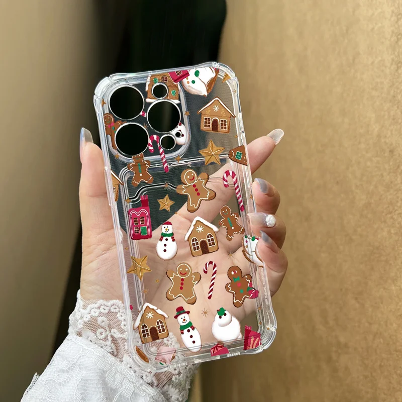Festive Cartoon Santa Clear Phone Case with Wallet Card Holder