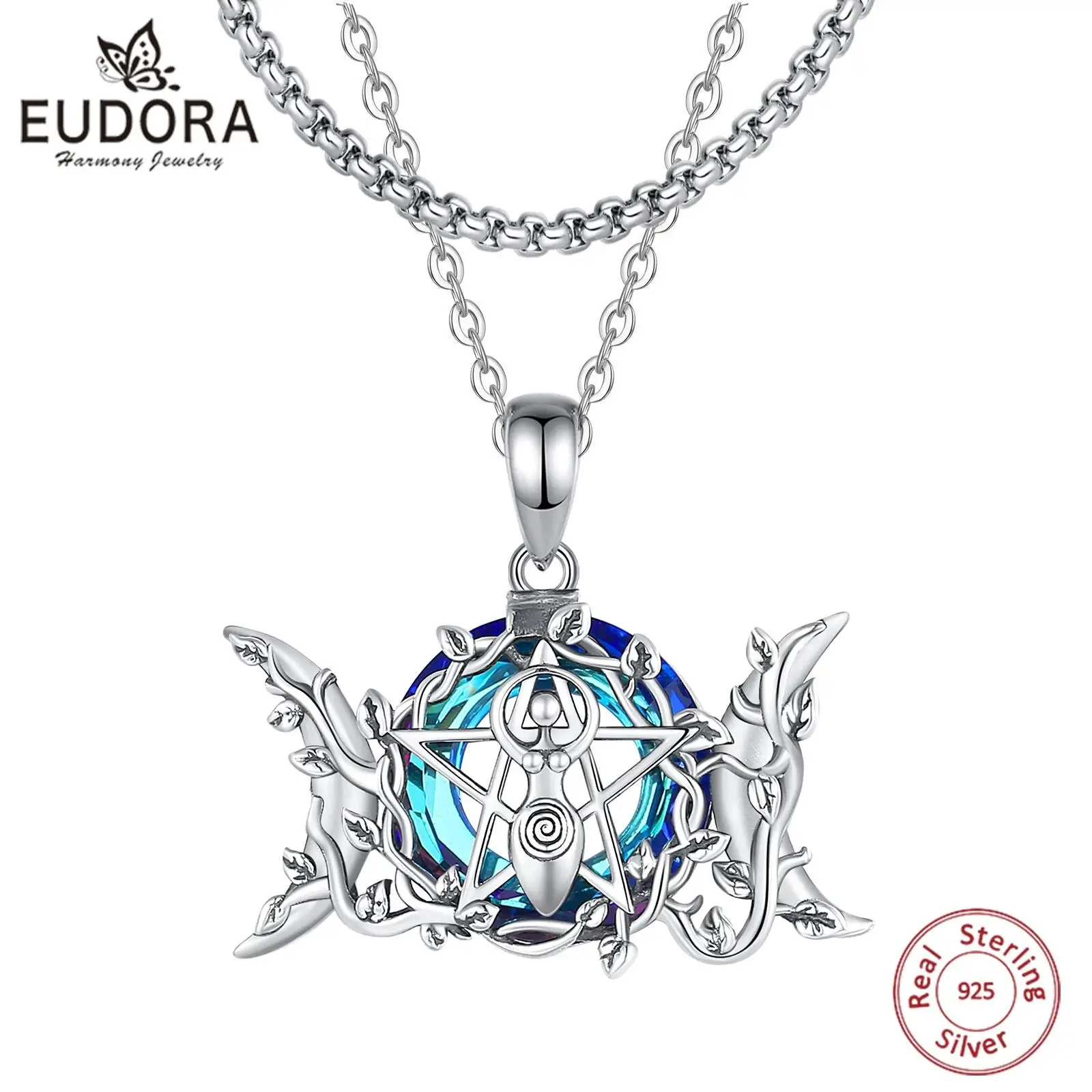 

Eudora, серебро 925 пробы, Тройная Луна, ожерелье богини, австрийский кристалл, пентаграмма, ведьма, амулет с узелком, подвеска, колдовские украшения