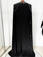 HIGH STREET Newest 2026 Designer Vestido Women's Diamonds Beaded Chains Cape Sleeve Floor Length Maxi Long Dress - Image 4