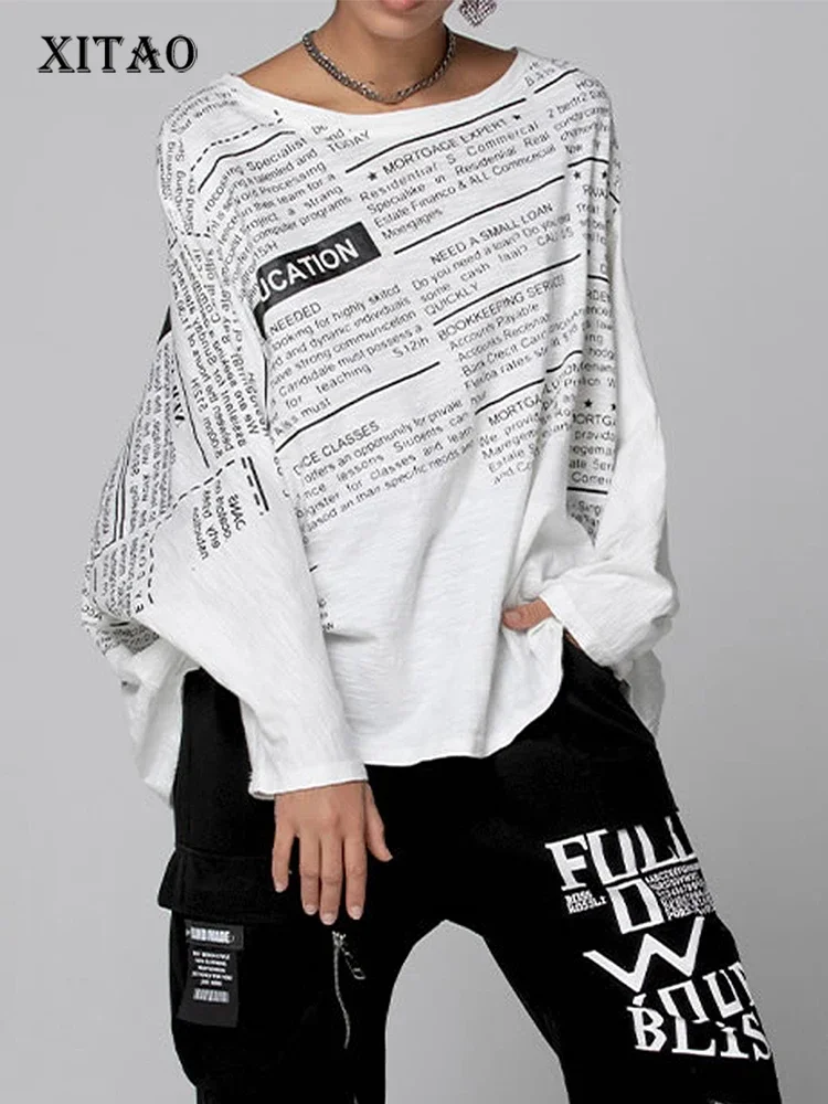 Xitao Fashion T-Shirt Allentata Contrasto Colore Lettera Stampa New Bat Wing Sleeve Donna Top 2022 Nuova Semplicità All-Match Zp3258