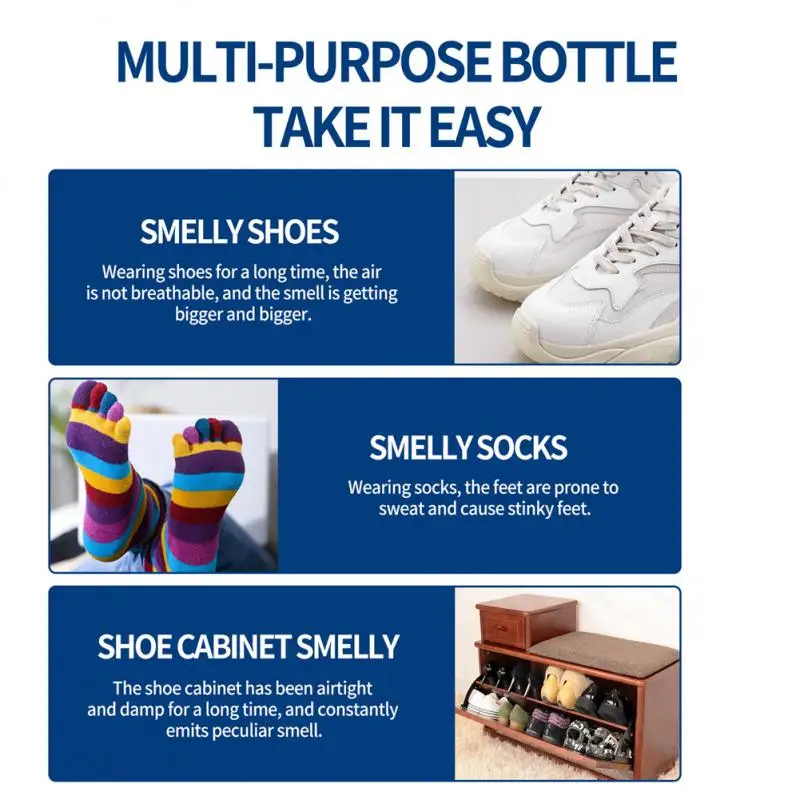 2/1Pc Shoe Foot Deodorizer Spray Natural Deodorizer Spray Refreshing Foot Odor Removal Anti-sweat Care Deodorant 60ml