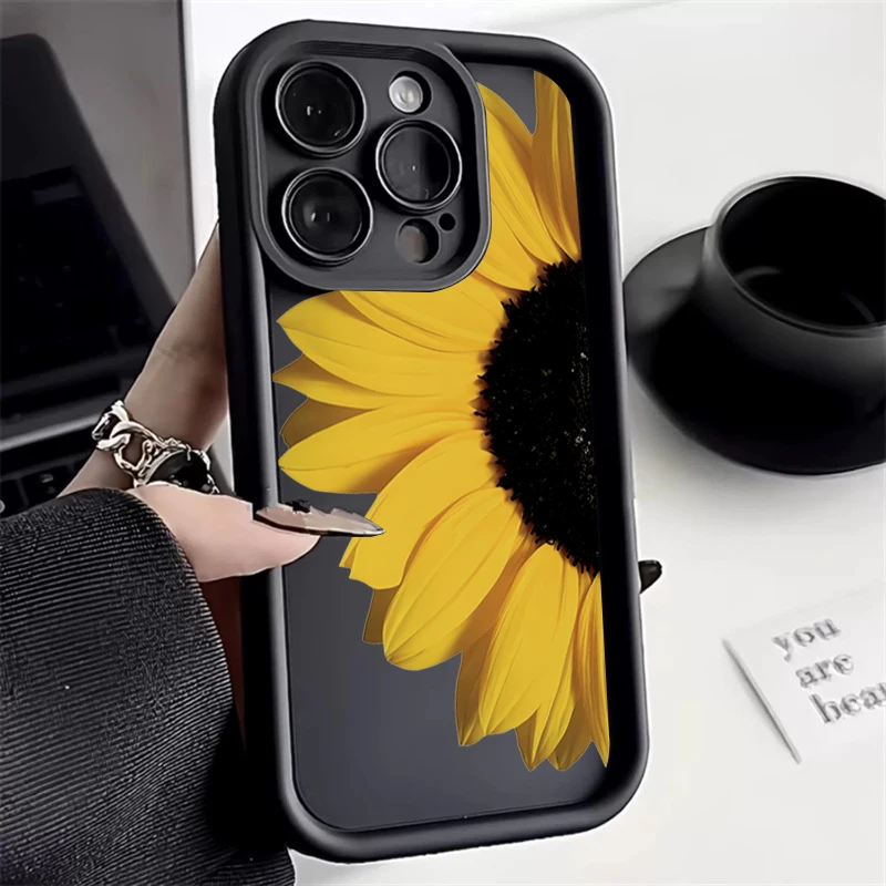 Sunflower Pattern Silicone Phone Case – Cute Floral Design Cover
