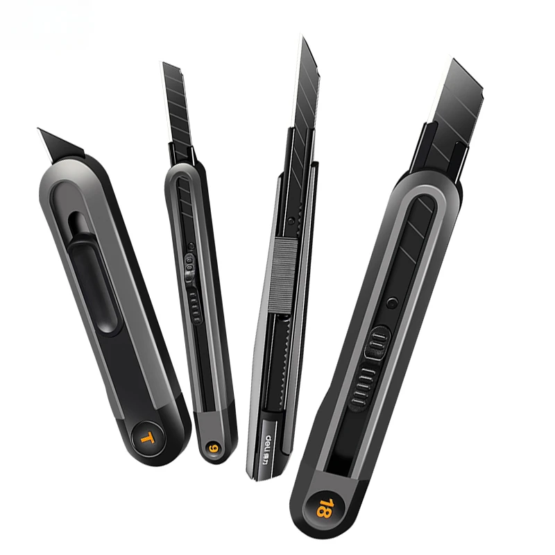 델리 스냅 오프 유틸리티 나이프 개폐식 박스 커터 9mm 18mm 고 탄소강 블레이드 자동 잠금 장치, 사무용품 문구 용품