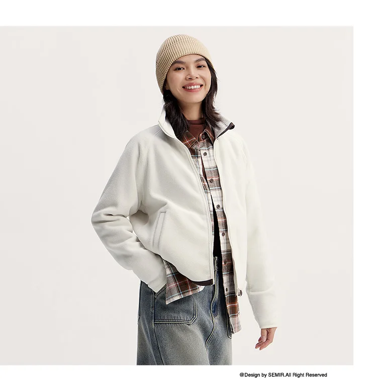 Coat Women Antistatic Polar Fleece Loose New Winter Stand-Up Collar Raglan Sleeve Jacket