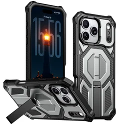 Enhanced Magnetic Armor Case with Metal Stand and MagSafe Compatibility - iPhone 15 Plus (GRAY)