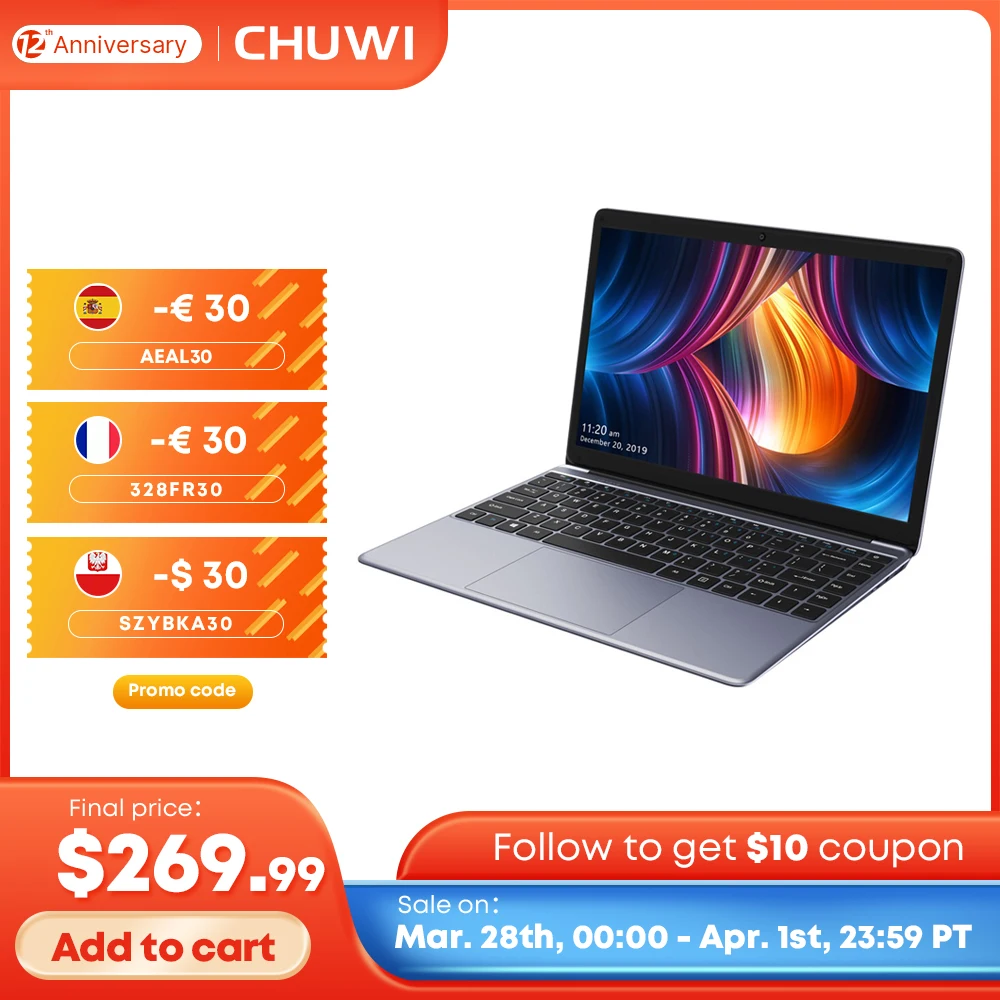 CHUWI HeroBook Pro 14 1-дюймов экран FHD Intel Celeron N4000 Двухъядерный UHD Graphics 600 GPU 8GB RAM 256GB SSD