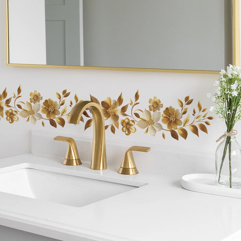 Golden Pattern Vinyl Wall Stickers for Bathroom Decor Wall Decor Toilet Sticker Furniture Sticker Adhesive Wallpaper Home Decal