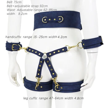 Thierry SM Bondage Set Include Waistband, Wrist & Thigh Cuffs, Cross Buckle, Adult Games Restraints Handcuffs Leg Cuff Sex Toys 6