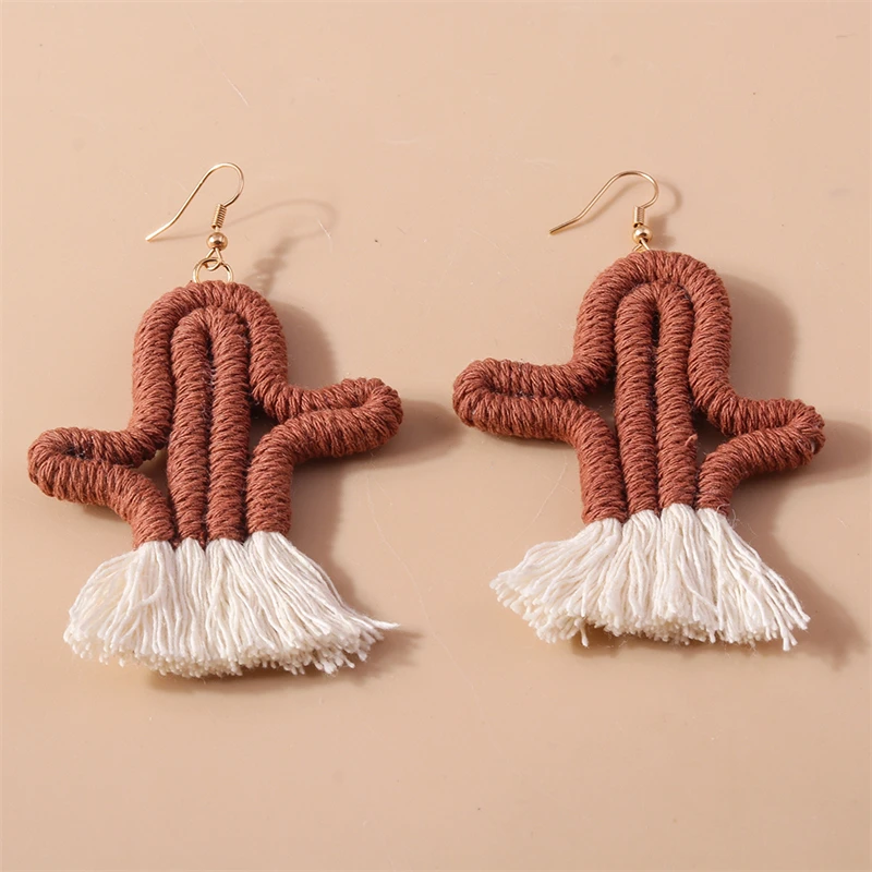 Modische Handgemachte Gestrickte Kaktus-Ohrhänger für Frauen und Mädchen, Party- und Festival-Schmuckdekoration – Detail 15