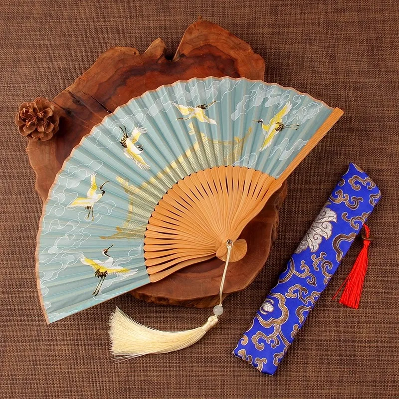 Chinese Palace Style Folding Fan - Elegant Bamboo Silk Fan for Women, Hanfu & Qipao Dance Performance, Traditional Handheld Fan