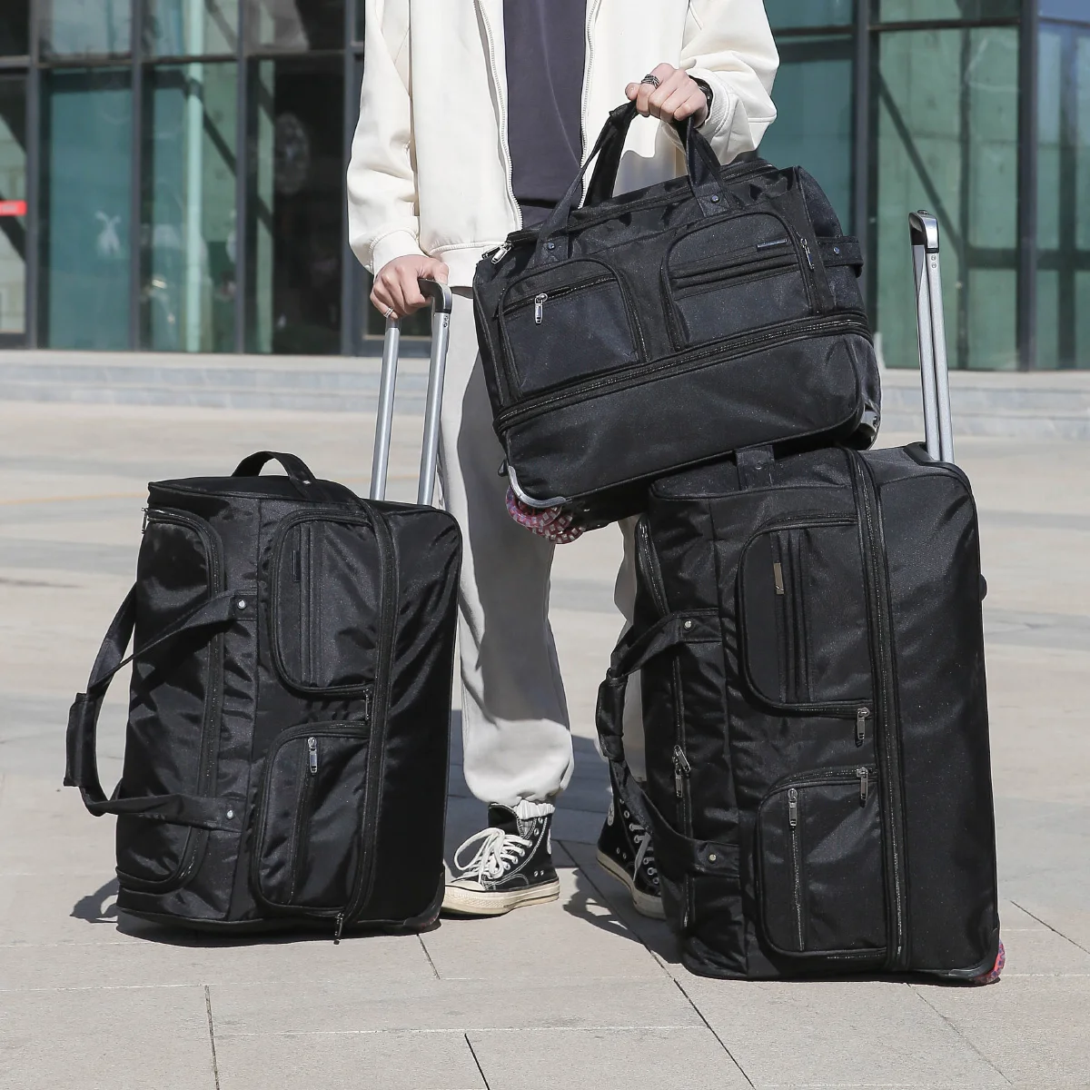 Airline Checked Bag Foldableing Overseas Moving Luggage Bag with Trolley Travel Luggage Rolling Travel Storage Bag Luggage Bag Men's Extra Large Capacity