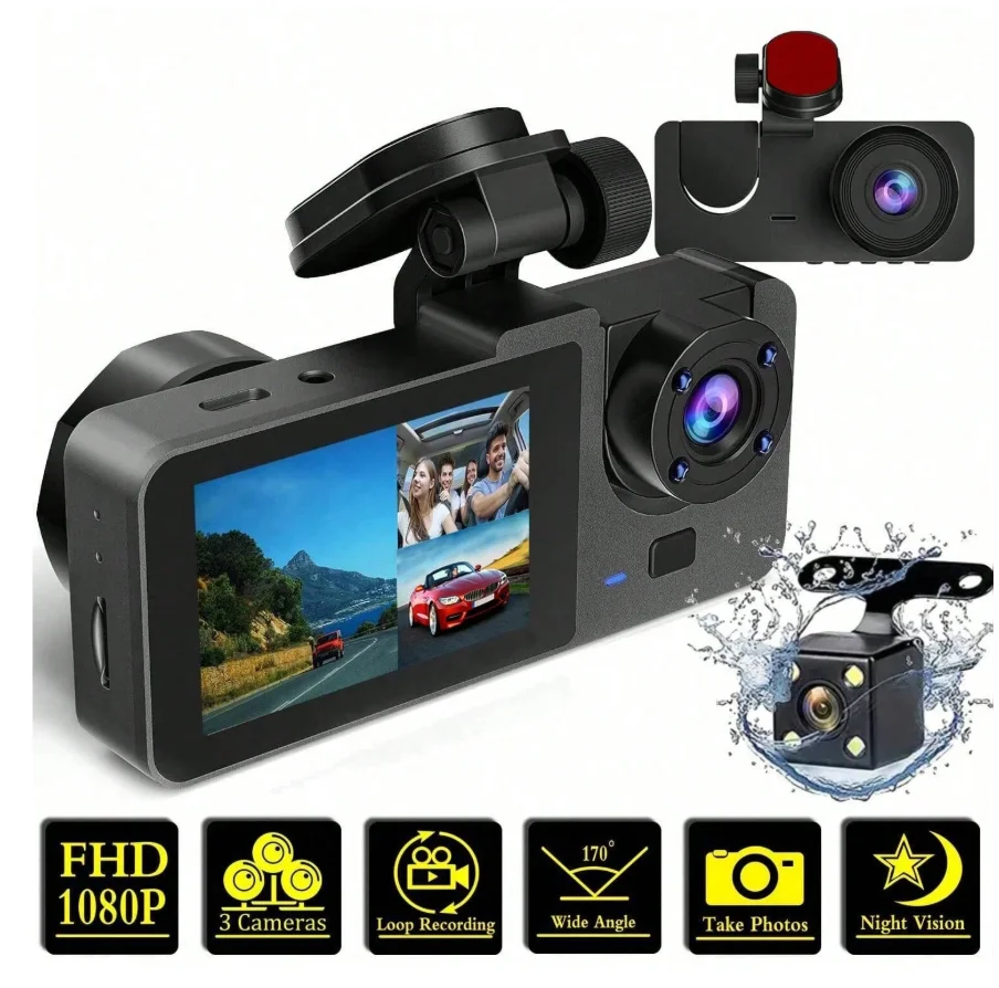 듀얼 채널 녹화, 야간 투시 기능, 블랙박스, 1080p WDR, G-센서, 접착식 마운트, 차량용 보안 카메라