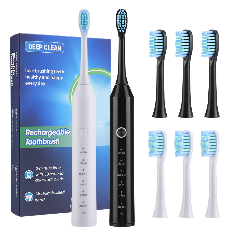 Black Sonic Electric Toothbrush with 4 Heads and Smart Timer