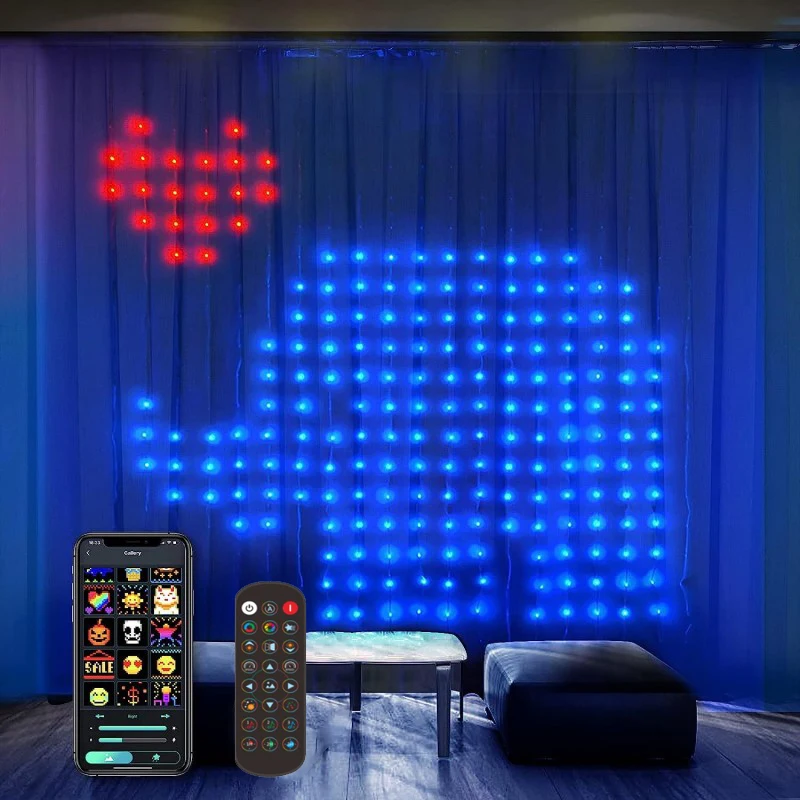 

Smart Curtain String Light App DIY Picture Text Led Display Smart RGB Holiday Lighting RGB LED Bluetooth Control Curtain Lights