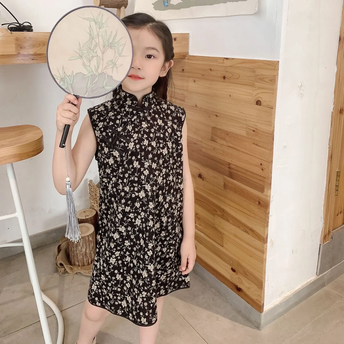 

baby girls clothes Vintage floral pattern refined cheongsam dress sleeveless girl's dress