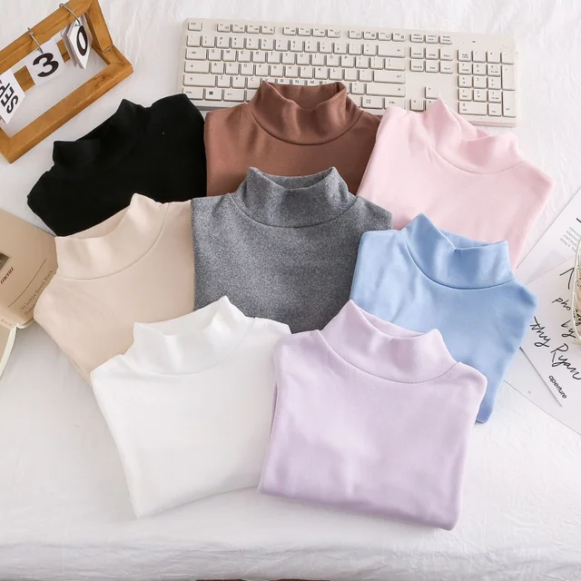 Kids Boys Girls Thermal Top Mock Neck T-Shirt Warm Underwear Sweatshirt Children Long Sleeve Homewear Candy Color Top Clothes