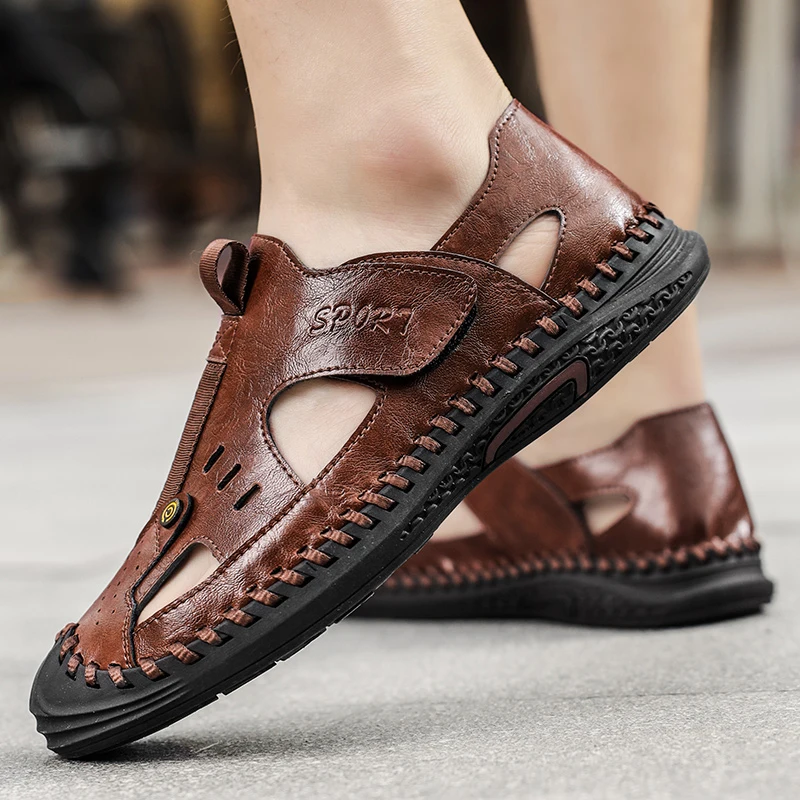 Men Sandals 2023 new Summer Leather Lightweight Breathable Comfortable ...