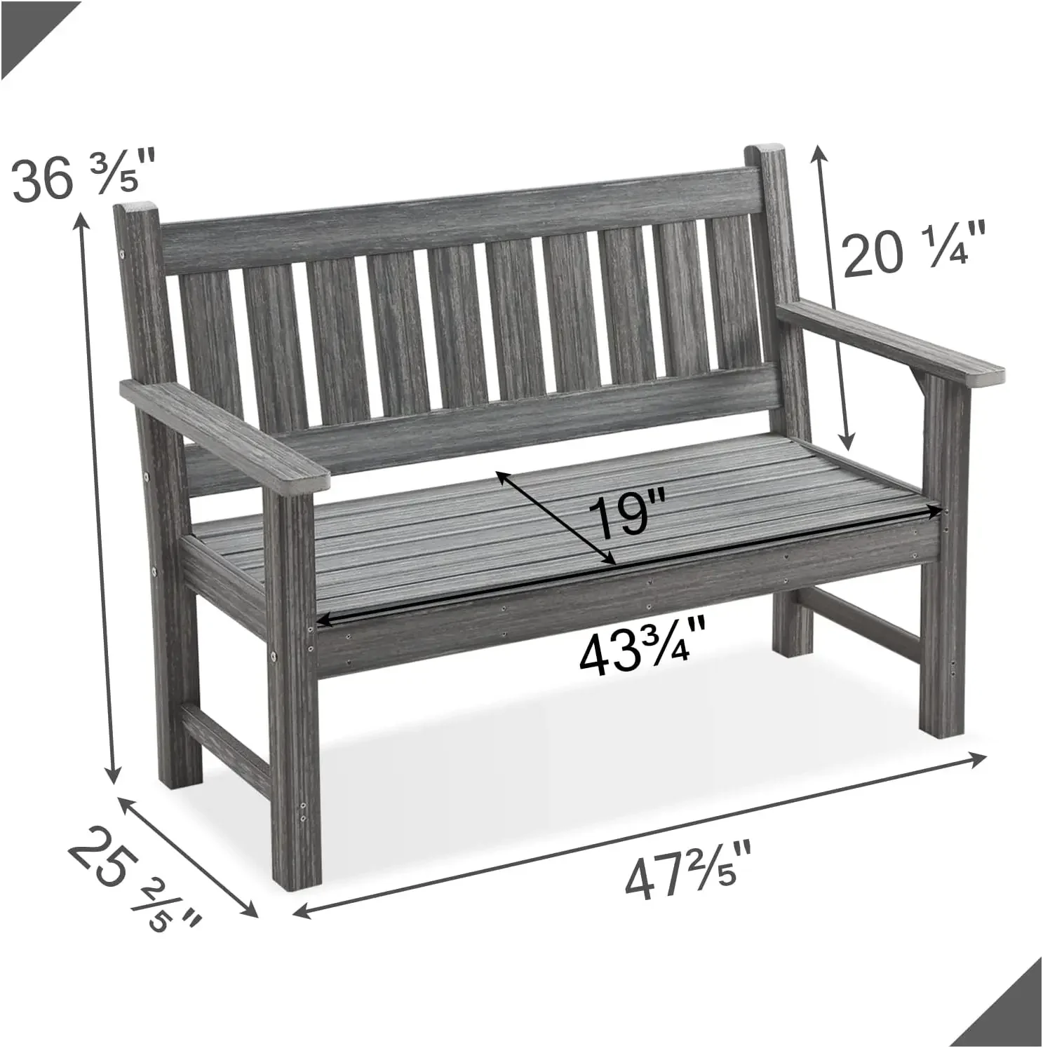 NEW-Outdoor Bench, 2-Person Garden Bench, Poly Lumber Patio Bench for Outdoors, Porch, and Park (Grey)