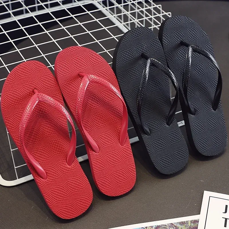 Breathable Solid Color Non-Slip Couple Slippers Summer Outdoor Beach Flip Flops Women's Leisure Slip-On Sandals
