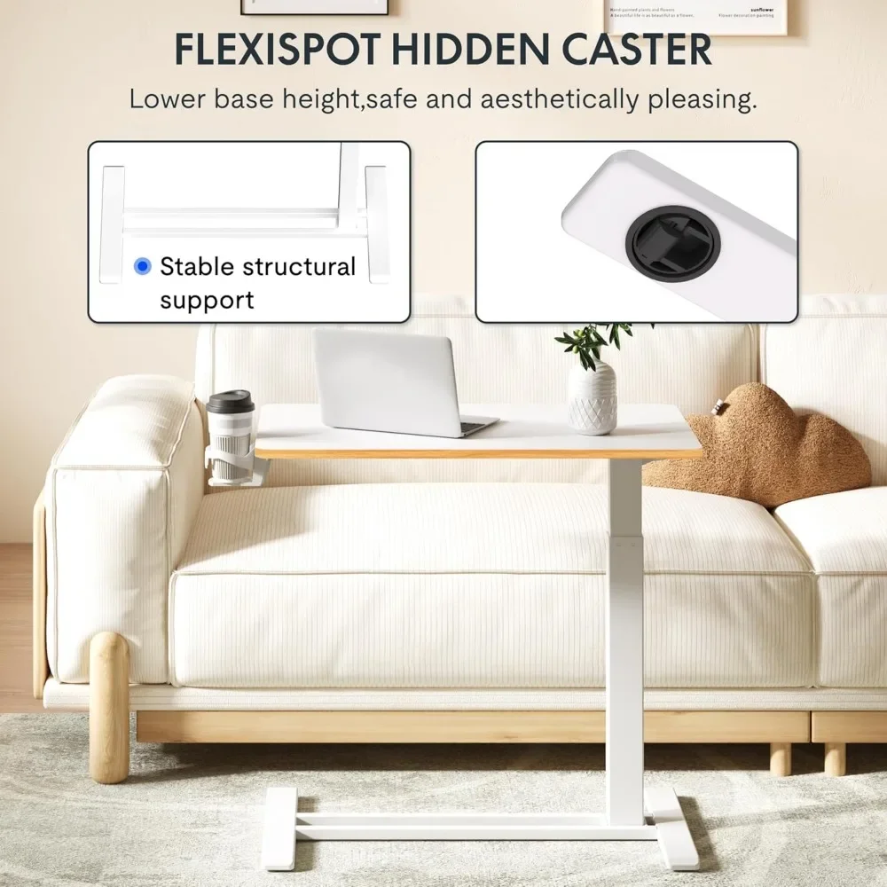 Mobile Standing Desk with Wheels Pneumatic Laptop Rolling Computer Cart Movable Height Adjustable Small Sit Stand Desk Computer