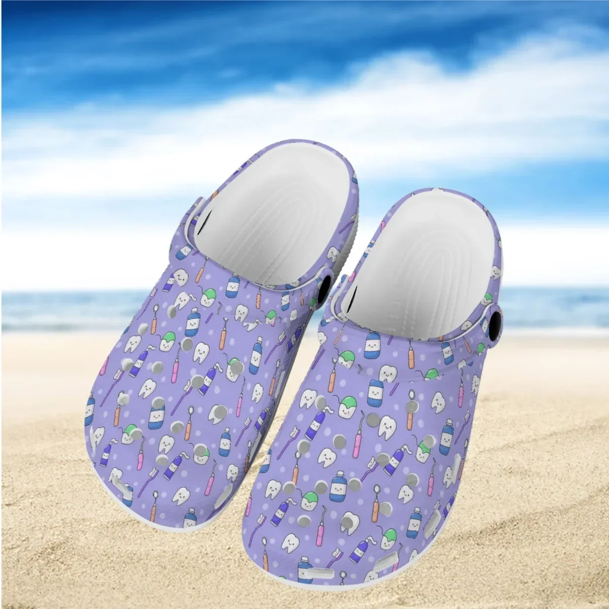 Fashion Teeth Women's Nursing Shoes Breathable Non-Slip Beach Waterproof Clogs Soft Sole Sandals Comfortable Bedroom Slippers