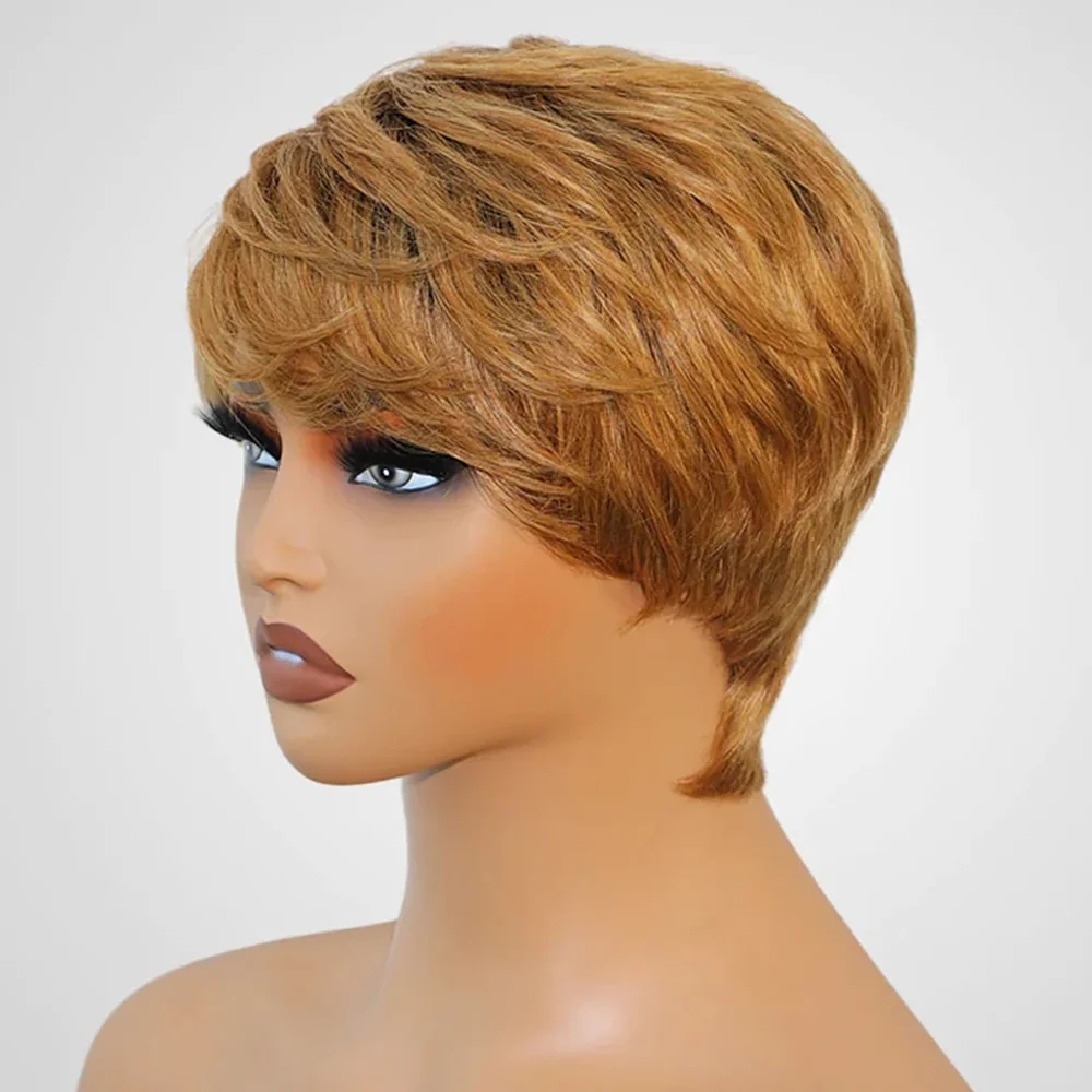 Ombre T1B/27 Human Hair Short Wigs Black Women Straight Bob Pixie Honey Blonde Brazilian No Lace Front Wig With Bang human hair wigs