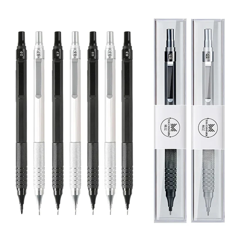 Mechanical Pencil Set 0.3 0.5 0.7 2.0mm Art Drawing Automatic Pencils Low Center of Gravity Retractable Nib Metal with Gift Box