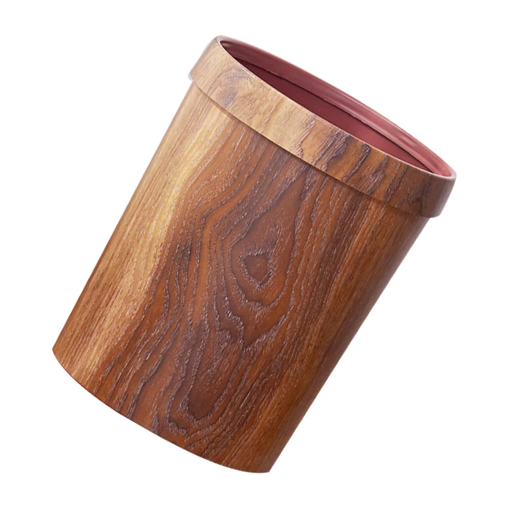 

Wood Grain Trash Can Car Garbage Home Waste Bin Outdoor Rubbish Holder Plastic Office
