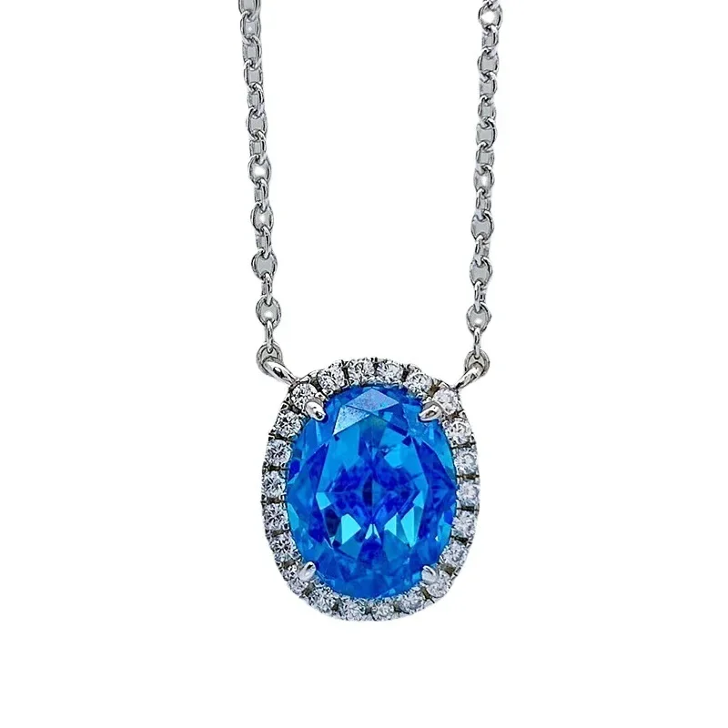 

Spring Qiaoer 8*10MM Green Crushed Ice High Carbon Diamond Necklace 100% 925 Female Jewelry Wedding Party Birthday Gift