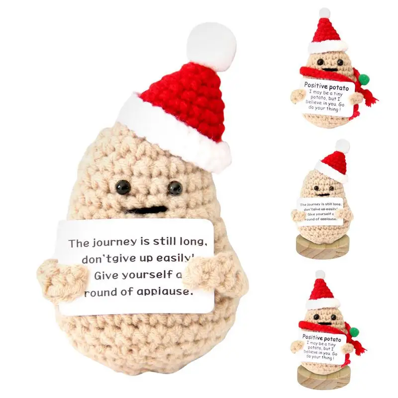 

Handmade Positive Potato Crochet Unique Inspirational Potato Crochet Doll Home Decoration Santa Hat and Positive Card