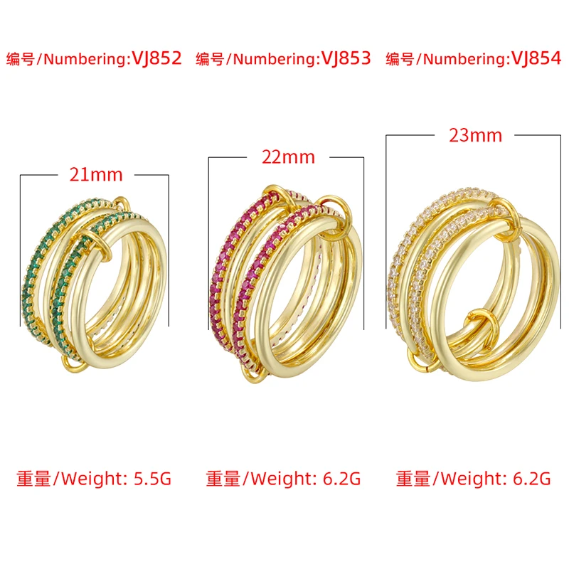 ZHUKOU 6/7/8 Copper Metal CZ Stone Four-Layer Stackable Ring Simple Korean-Style Unisex Couples Jewellery 1 Piece:VJ852-VJ854 3