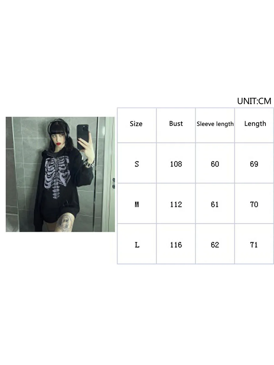 Gothic Skull Hoodie - Casual Long Sleeve Zipper Coat for Halloween