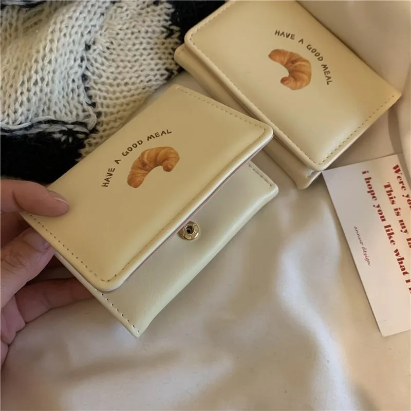 Xiuya Cute Bread Wallets for Women Ins Korean Style Fashion Simple Designer Card Wallet Square Leather Original Aesthetic Bags