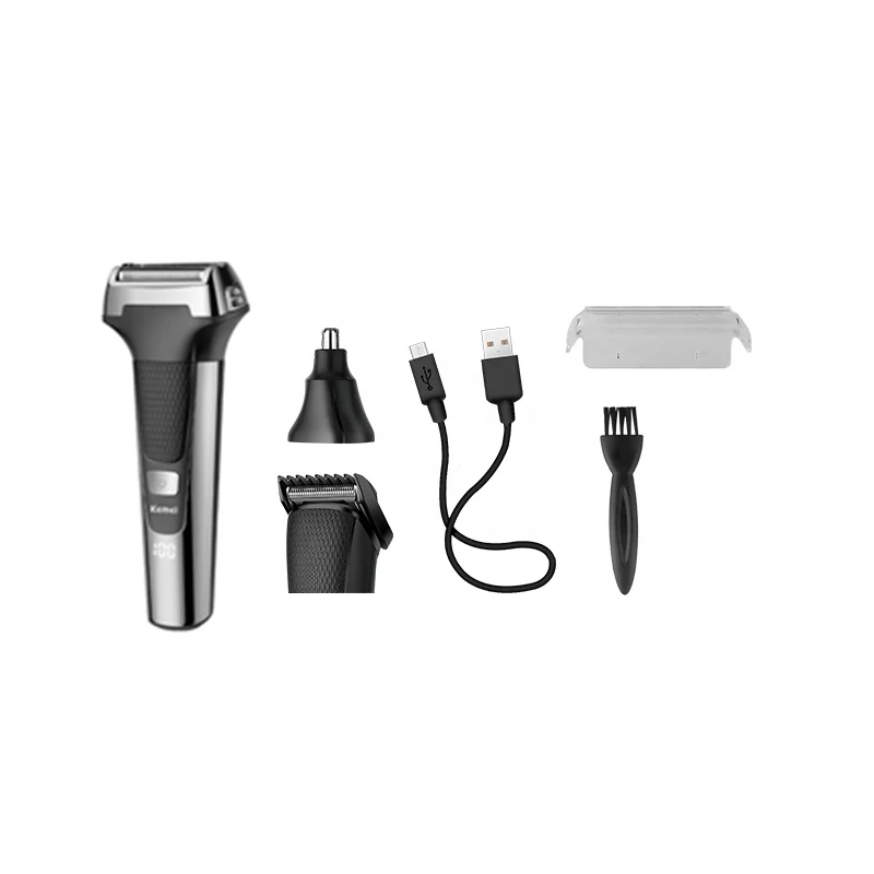 Kemei Multifunctional Men Electric Foil Shaver Gold Reciprocating Razor Nose Ear Trimmer 3 In 1 USB Hair Cutting Machine Clipper 4