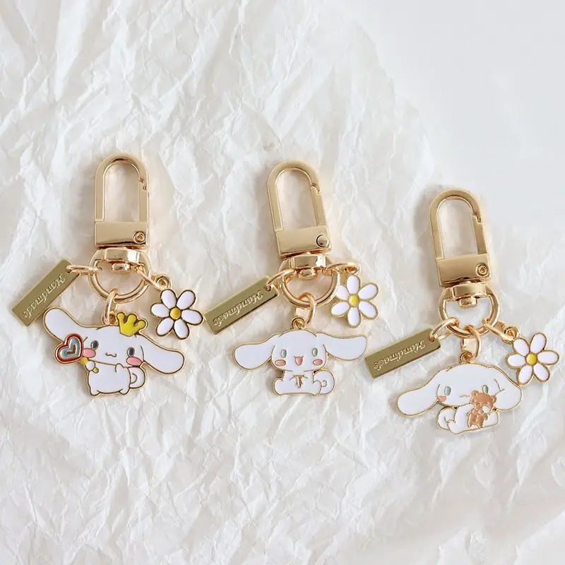 

Cute Cinnamoroll Small White Flower Series Keychain Sanrio Anime Mobile Phone Case Car Key Chain Jewelry Gift for Girlfriend