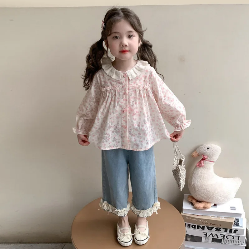 여아 봄가을 셔츠 2026 신상 캐주얼 패셔너블 레이스 칼라 상의 아동 봄 상의 다용도