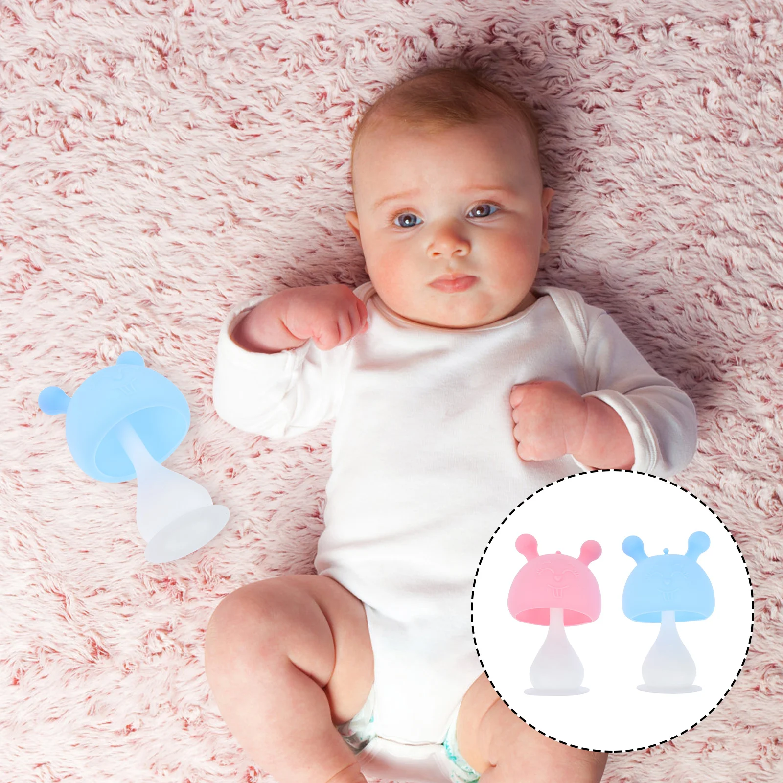 2 Pcs Mushroom Teether Food Grade Silicone Baby Teethers Habit Development Pain Relief Molar Soother Safe Training Toys