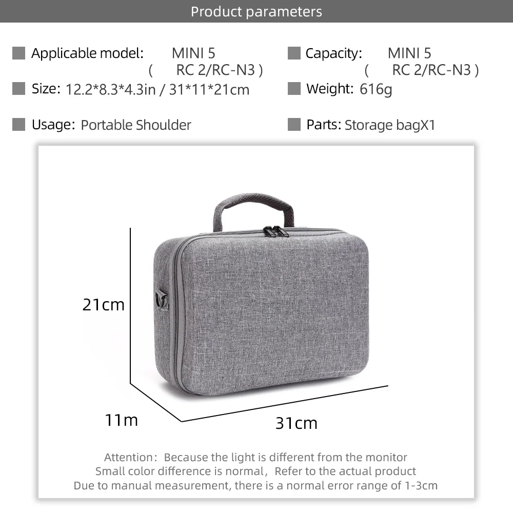 Sac de transport pour DJI Mini 5 Pro porté en bandoulière, étui compact et léger, idéal pour les déplacements.