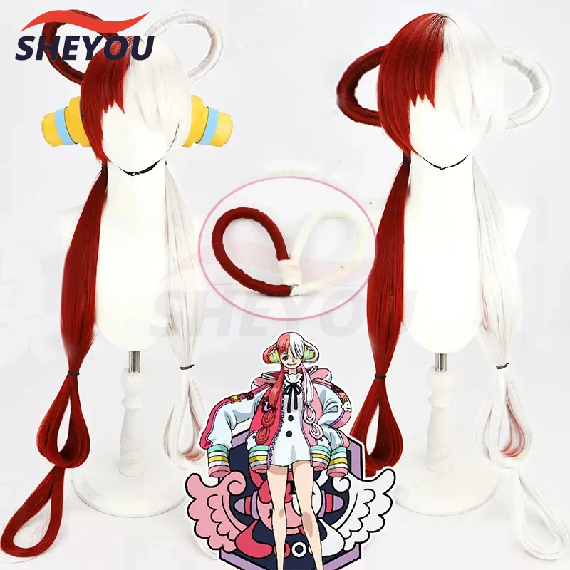 One Piece UTA Cosplay Wig Anime One Piece RED UTA 100cm Long Half Red Half White Heat Resistant Synthetic Hair Wigs + Wig Cap suq women s long wine red wig hair synthetic natural cosplay long wavy party red heat resistant daily fashion wigs