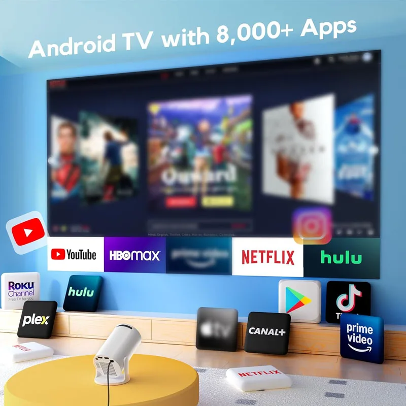 HY300 Wi-Fi 모바일 스크린 미러링 HD 스마트 4K 홈시어터 프로젝터, 거실용 자동 초점, 안드로이드 휴대용 프로젝터