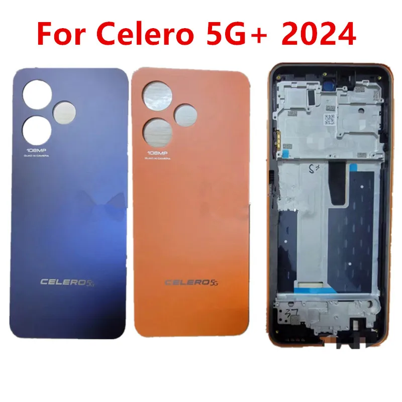 

5G Plus корпус для Boost Mobile Celero 5G + 2024 7 "крышка аккумулятора Ремонт передней средней рамки Замена задней двери Задняя зеркальная + логотип