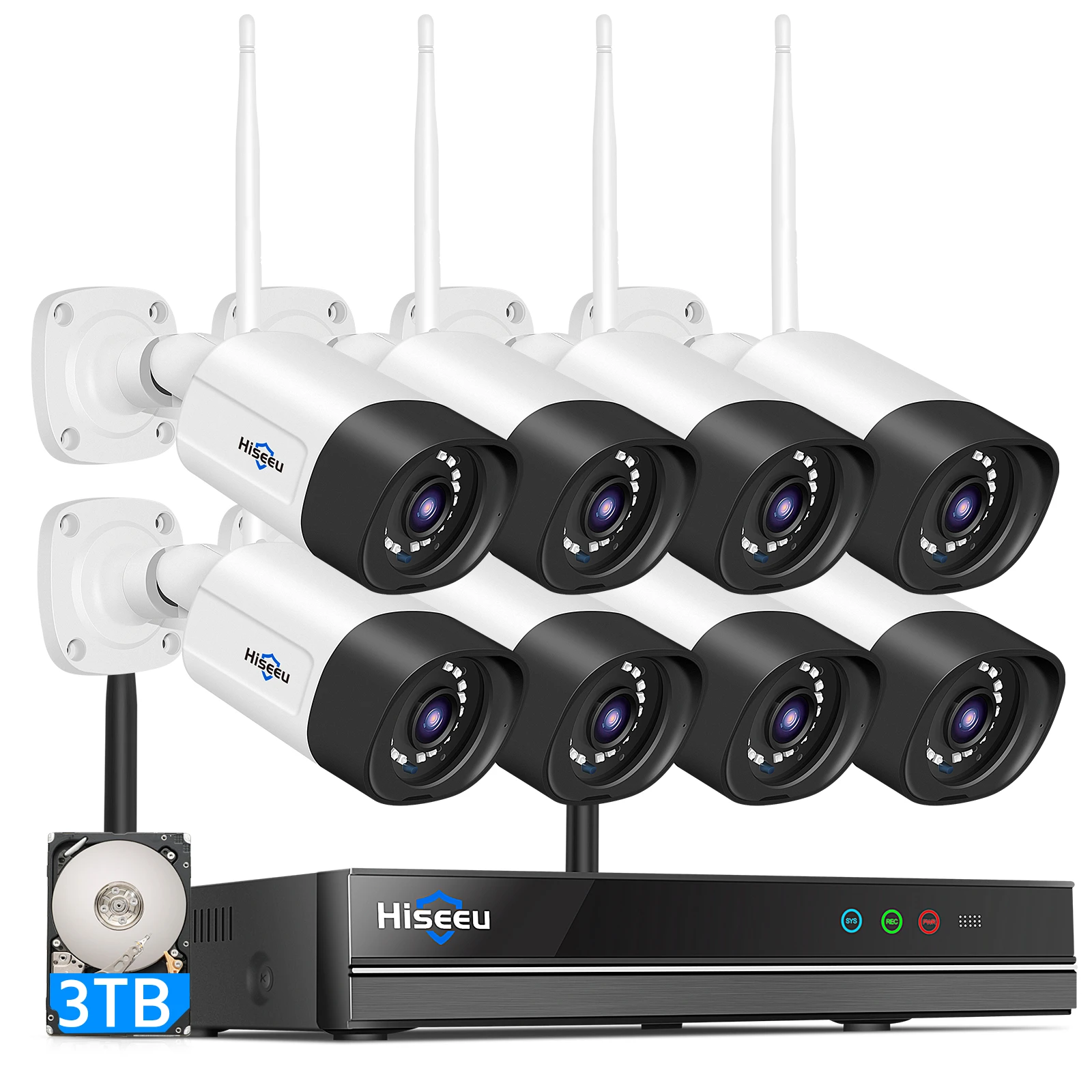 Hiseeu 3mp Wireless Cctv Camera System 2way Audio For 1536p 1080p 2mp