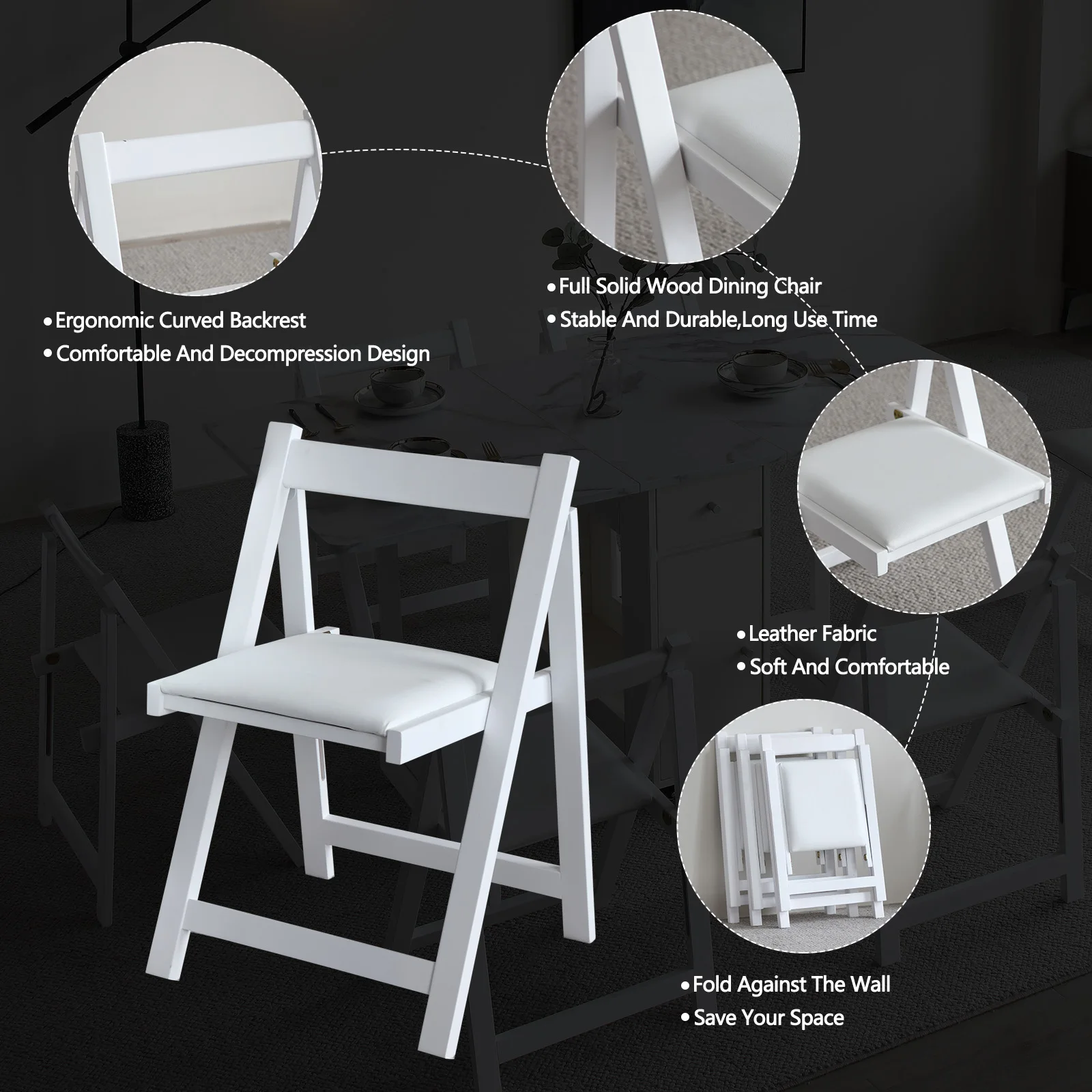 Folding Chair for Dining Table Convenient and Saving Space Suitable for Event Party 198LB Weight Capacity Two Chairs
