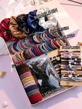 1085PCS Dark Hair Accessories for Woman Set Seamless Ponytail Holders Variety Hair Scrunchies HairBands Scrunchy Hair Ties 1
