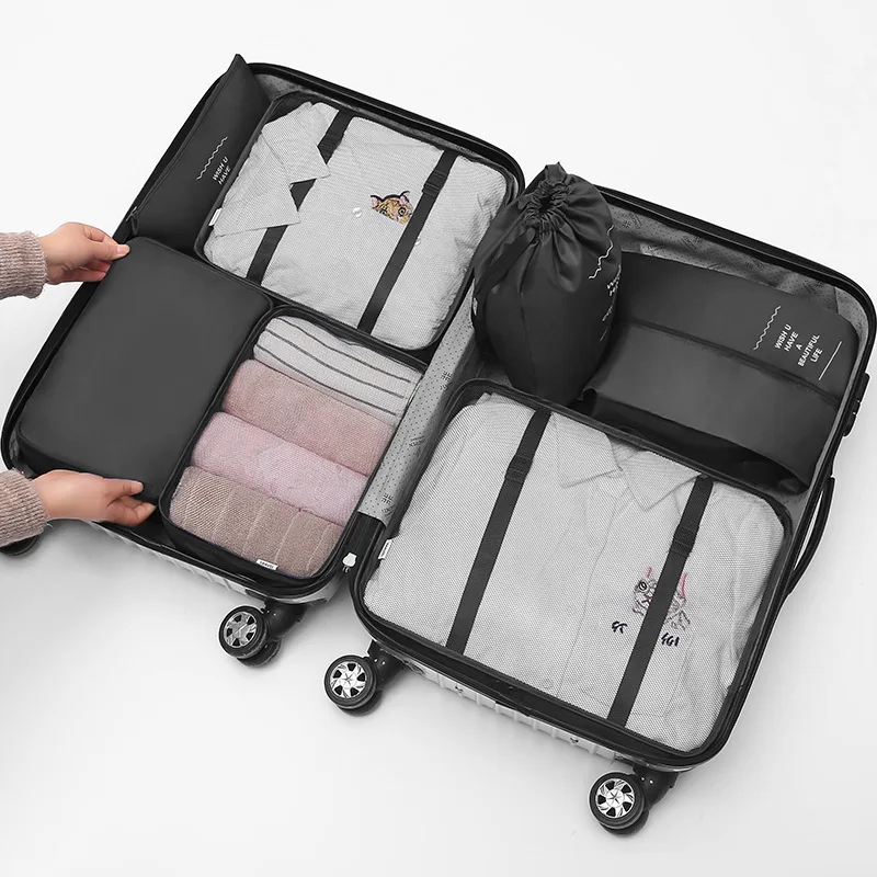 

7PCS/set New Suitcase Storage Bag 2023 Black Travel Organizer Suitcase Packing Storage Cases Portable Luggage Clothe Shoe Pouch