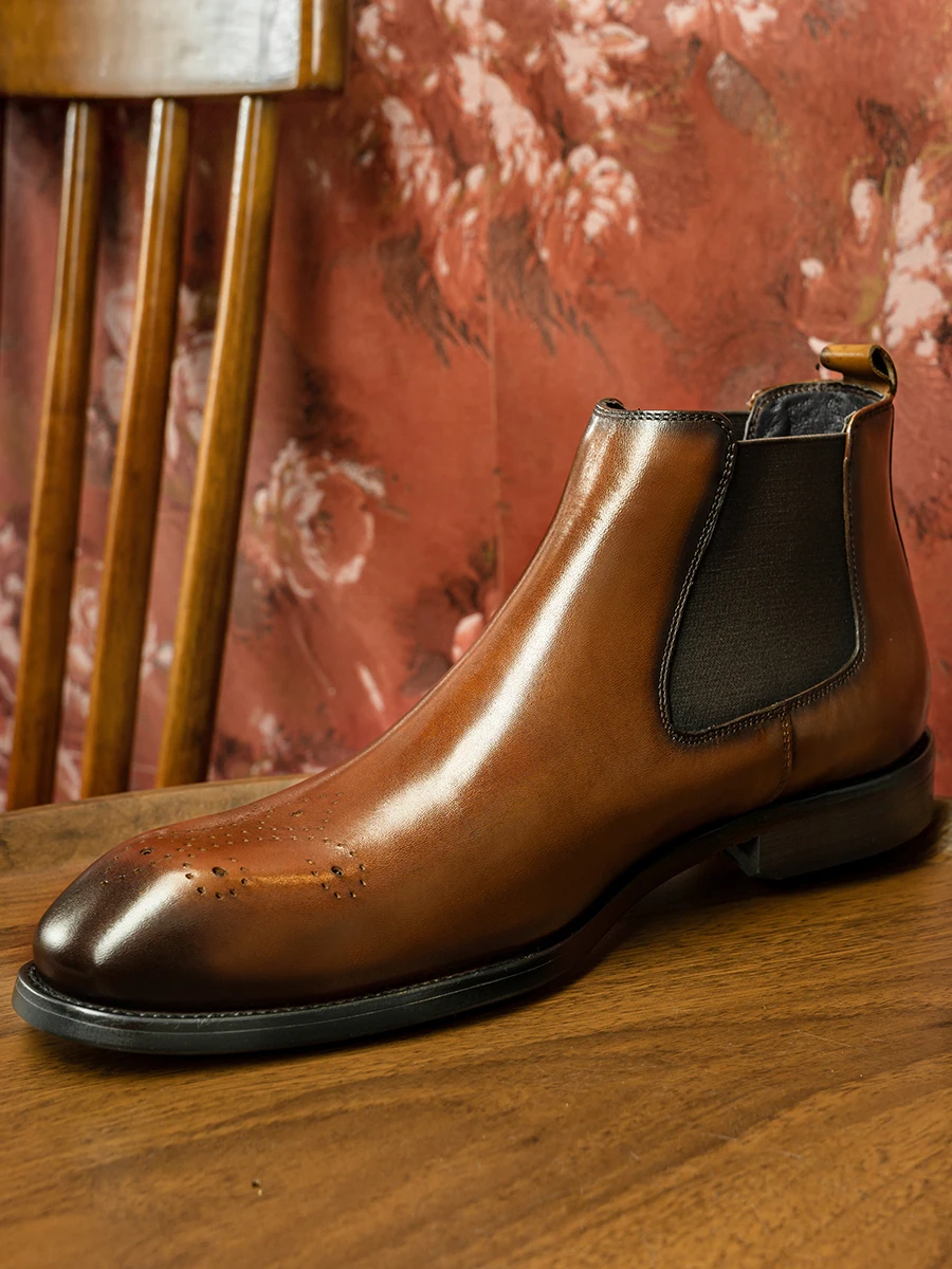 Hanmce Chelsea Boots Luxury Genuine Leather Chelsea Men Boots